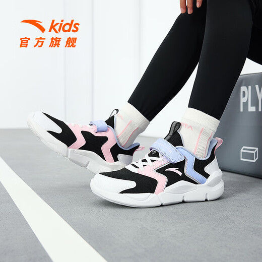 
Anta children's sports shoes for girls' shoes for 2025 spring new product mesh breathable Velcro soft bottom energy running shoes black/pool blue/cute powder-4 36