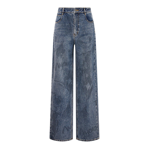 Dzzit Disu [Pop Mart Joint Series] Jeans 2025 Spring New Illustration Pants 3J1R6196T Dark Blue M