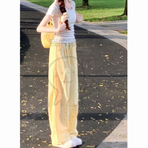 素优米（SUYOUMI）多巴胺穿搭甜妹温柔风显瘦短袖上衣彩色波点直筒阔腿裤两件套ins 套装-上衣+裤子【已有756人在拼 S 60-85斤【品质】