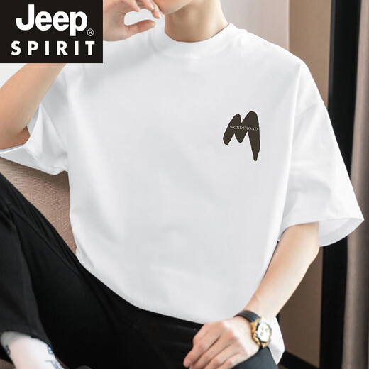 Jeep Spirit260g American Heavyweight T-Shirt Herren kurzärmelig reine runde Hals-Top-Sommer-Trendy Trendy Lose Baumwoll halbärmelte T-Shirt M09-694 Pink 3xl [180-210jin [Jin gleich 0,5 kg]]]