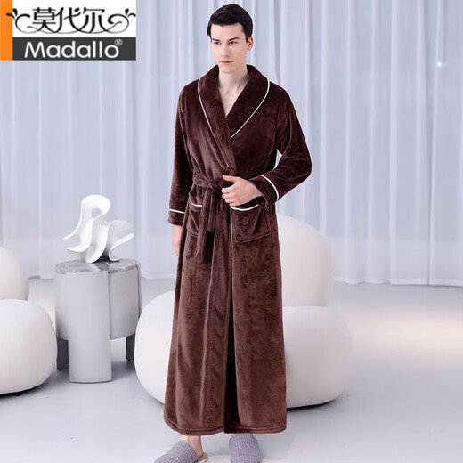 
Modal nightgown men and women long autumn and winter thickened coral velvet bathrobe large size warm pajamas flannel spring and autumn home clothes New 20101 gray [men] XL 175CM 160Jin [Jin equals 0.5 kg]