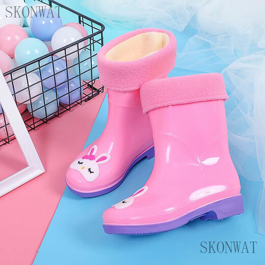 Skonwat2-12 Jahre alt plus samtig abnehmbarer Kinderregenstiefel für Männer und Frauen Studenten Anti-Rutsch-Regenstiefel Kindergärten süße Rindfleisch Sehnenboden Wasser Schuhe gelbe Ente [hinzugefügt plus Samt] Größe 34 (innere Länge 20,5 cm)