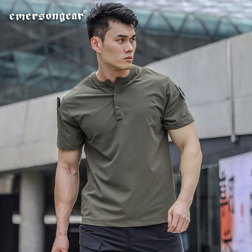 Emerson Rock Bird POLO shirt men's retro Henry collar T-shirt casual fitness cool antibacterial sweat-wicking short-sleeved tough guy KH Khaki M