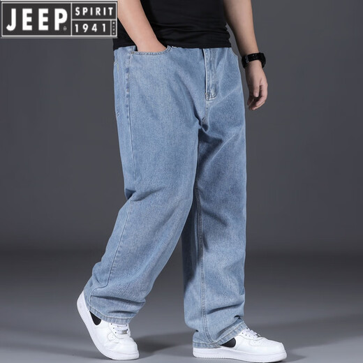 JEEP SPIRIT春秋款特大码牛仔裤男加肥加大运动裤宽松直筒肥佬男春秋长裤子潮 烟灰色9904款 30 (腰围2尺3)110-120斤
