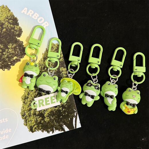 Mini Lonely Frog Schlüsselbund Anhänger Geheimnis, um aus Singlety lustig Cartoon Anhänger bester Freund Geschenk kleiner Ornament [Zufallsstil] 1 Pack