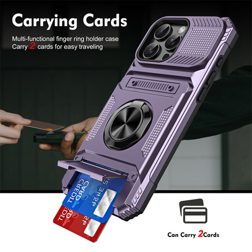Cool hidden card case suitable for iPhone16ProMax mobile phone case with ring bracket Apple 15 built-in card bag integrated 14plus 13 car magnetic suction 11 change Rose gold hidden card bag + ring bracket + car magnetic suction 2 cards iPhone 16 pro