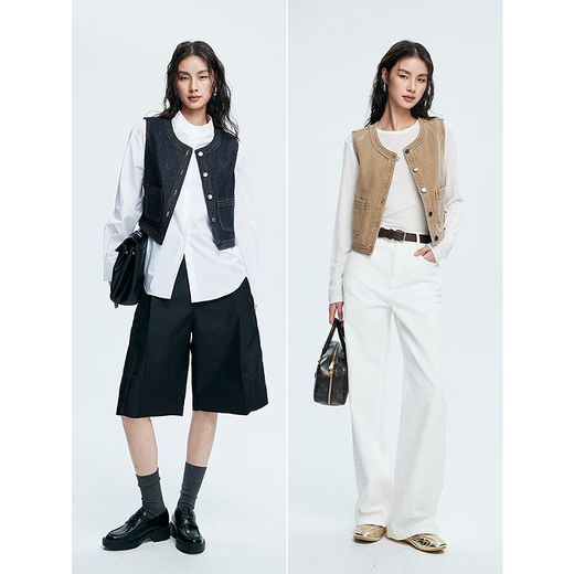 Chumian Route 66 Chumian Retro estilo baño chaleco vaquero conjunto sarga de algodón pantalones de pierna ancha 25 primavera nueva llegada caqui-Jeans XL