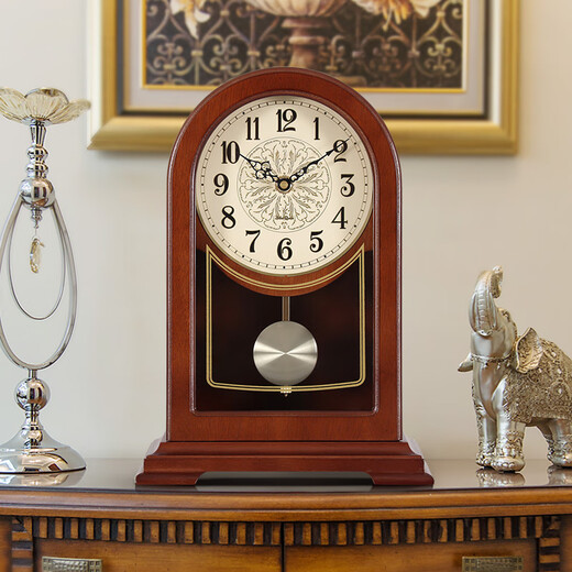 MapleLeaf home solid wood desk clock living room retro desktop personalized clock ornaments new Chinese style simple quartz clock desktop clock Liriodendron wood + silent quartz movement + Arabic dial