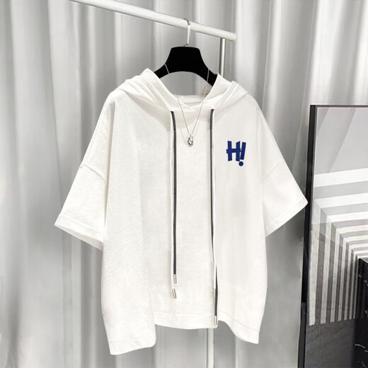 Sommer Pinli Hong Kong Style Hooded Short Sleeve Set Herren Sommer Trendy Printed T-Shirt Complete Set Weiß T5019+Black 9215 2xl Geeignet (150-180Jin [Jin ist gleich 0,5 kg])