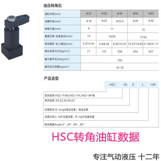HSL fixture corner cylinder HSC25 32 40 50 63X90SR tooling hydraulic RS HNS rotation 0-1 Ling wine red HSC63SRX90E