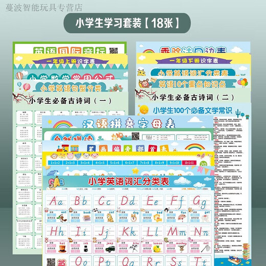 26个英文字母自然拼读发音儿童26个英语英文字母表24 挂图墙贴 DD-10小学生学习套装18张 小