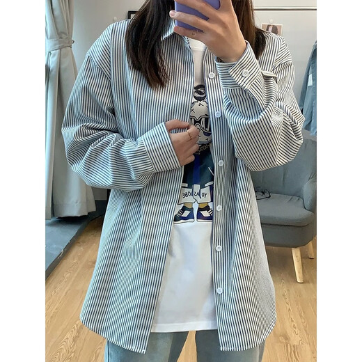 Digada retro striped long-sleeved shirt men's spring, autumn and winter new shirts for men and women, casual loose cardigan jacket ZSFS-C51 black L