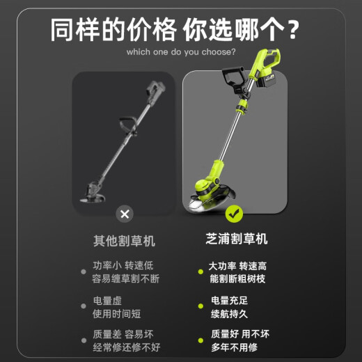 XMSJ电动锂电割草机充电式家用小型锄草机多功能打草头除草神器大功率 无刷割草尊享款11980AW一电