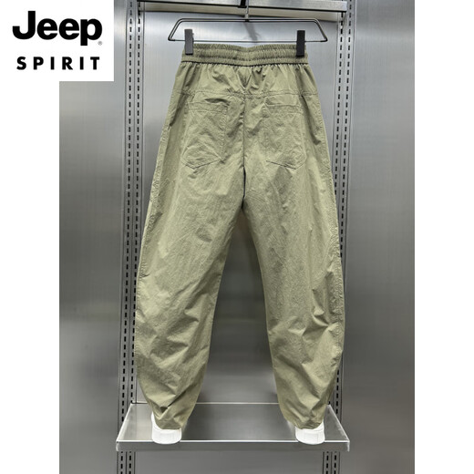 
JEEP SPIRIT2025 summer breathable ice silk casual pants men's Korean style loose straight harem pants outdoor solid color mesh nine-point pants black M