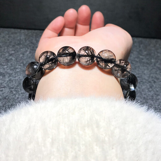 DL 1998 Chinesisches Valentinstag Geschenk Fett Donglai Qualität schwarzes Haarkristallarmband Ein Bild Brasilianische Tianlan -Titankristallarmband 12529 12mm schwarzes Haarkristall