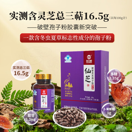 仙芝楼仙芝牌【国标制定 三萜10%】破壁灵芝孢子粉胶囊增强免疫力保健品 12盒 576g 【半年量】家庭营养