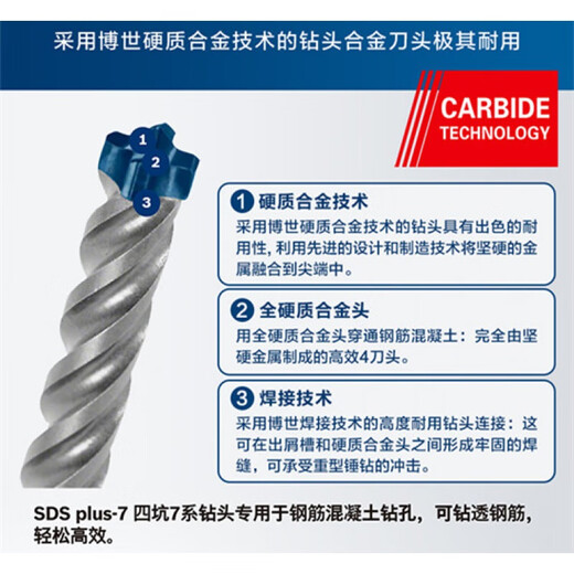 Bosch (BOSCH) round shank four-pit 7 series electric hammer drill bit Dr. four-blade 2-pit 2-slot reinforced concrete impact drill round shank four-pit 7 series drill bit 4x50x115mm 1