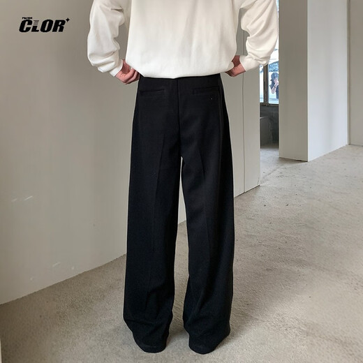 CLOR three-needle trousers men's autumn and winter loose and versatile drape sports straight casual pants CL51 black 3XL