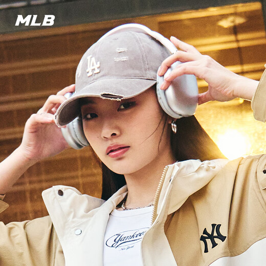 MLB官方张凌赫同款情侣磨破做旧时尚logo运动棒球帽春夏新款CPVV3 洛杉矶道奇队/浅棕色 均码
