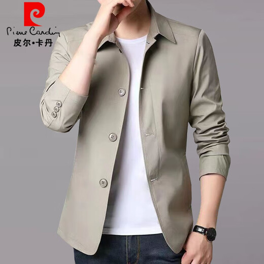皮尔卡丹（pierre cardin）男士夹克春秋季男装商务休闲西装中青年纯色翻领薄款修身风衣外套 深蓝 NJ-1048 M 【建议98-110斤】