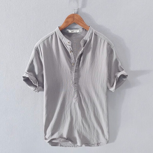 Playboy Cotton Leinen T-Shirt für Männer Sommer Retro-Leinen kurzärmeligte T-Shirt White Polo Hemd Ständer Kragen Ramie-Hemd Gezeiten Ice Seide Weiß L.