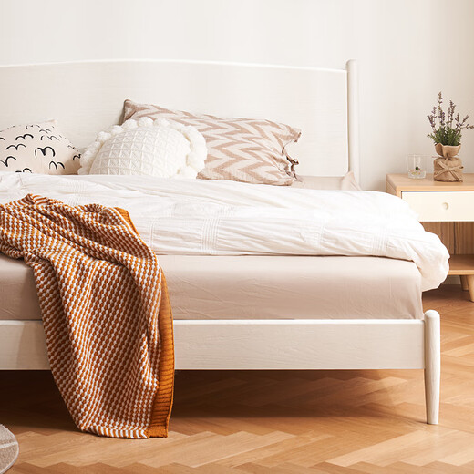 
Original solid wood bed cream style double bed modern simple white master bedroom bed 1.8 meters M7011