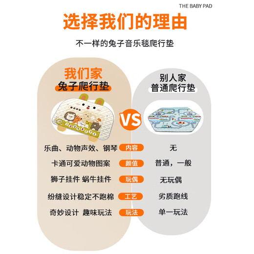 活石宝宝爬行垫婴儿爬爬垫折叠无毒无味家用客厅卧室儿童加厚防摔地垫 动物爬行垫150CM-认知+弹奏+乐曲
