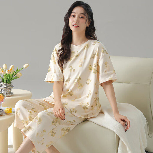 Trois canons d'été Nouveau pyjama en coton féminin pur à manches courtes à manches courtes de coton d'été