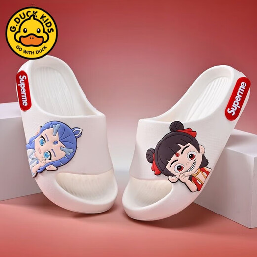 G.Duckkids Nezha Devil's Child's Sea's Children's Boys Summer Summer Nuevas zapatillas antideslizantes de influencia Casa de niñas BLANCO [NEZHA AO BING] 32 -33 Tamaño/Longitud interna 21.5 cm
