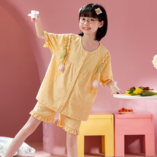 Mannido 2025 Летняя детская пижама Pure Cotton Thin Girl Chort-Reded Cartoond Cartoon Medium Girl Child Girl Princess Home Одежда B4877 Green [Double Short] 150 S Код рекомендуется 145-155 см.