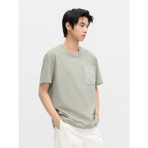 GXG Herrenkleidung, zweifarbige Schnittbeutel-Design, lockerer, lässiger runder Hals kurzärmeliges T-Shirt Herren-Top, neue Sommerprodukte, grau-grün 1 xl