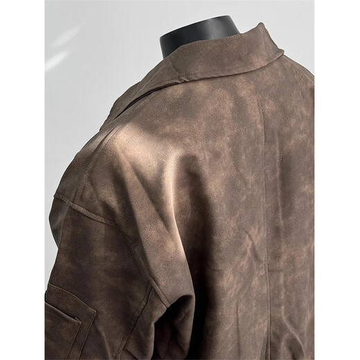 
POUM American retro trendy brand PU leather jacket men's spring and autumn style trendy high arcade motorcycle clothing hip-hop jacket SY-Y1029 brown XL