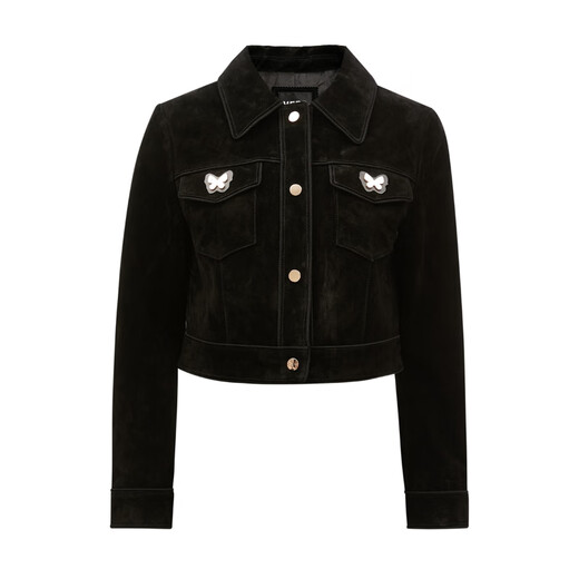 VEROMODA leather jacket 2025 autumn and winter new style straight nine-quarter sleeves short lapel personalized casual 325110014 Black M