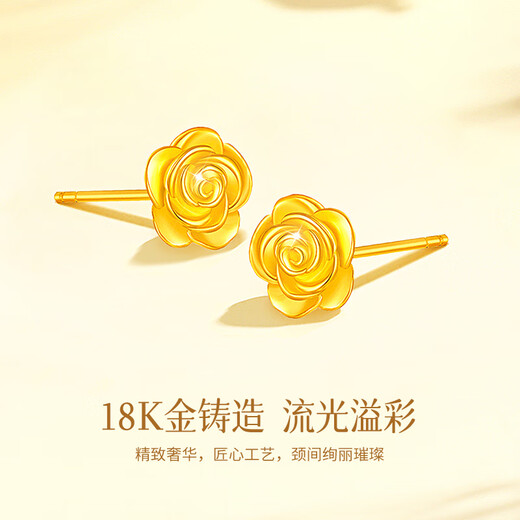 Chinese gold rose gold earrings for women 18K gold earrings birthday gift for girlfriend and wife practical, high-end, exquisite and light luxury 18K gold rose earrings/Jingsuda