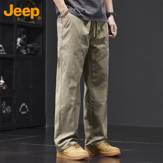 Jeep (JEEP) casual pants men's autumn and winter pure cotton loose straight pants men's overalls men's pants light khaki XL