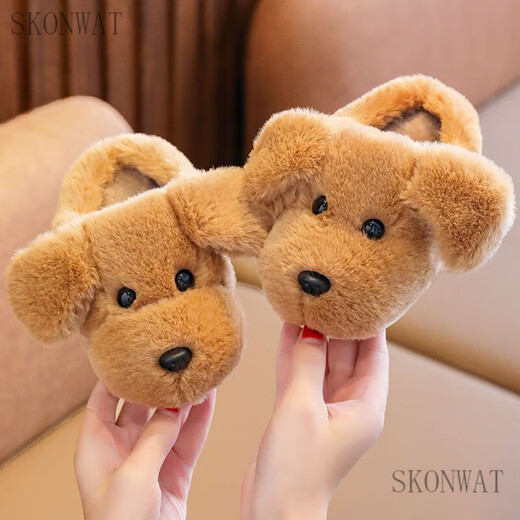 SKONWAT children's cotton slippers for boys 1-3 years old 2 indoor cute cartoon girls' slippers for infants and toddlers baby cotton slippers autumn and winter camel dog (upgraded with model) 14-15 yards inner length 13.5cm about 2 years old