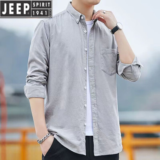JEEP SPIRIT春秋男士磨毛衬衣宽松休闲上衣男款棉质衬衫长袖痞帅男装潮流外套 C723深灰 41