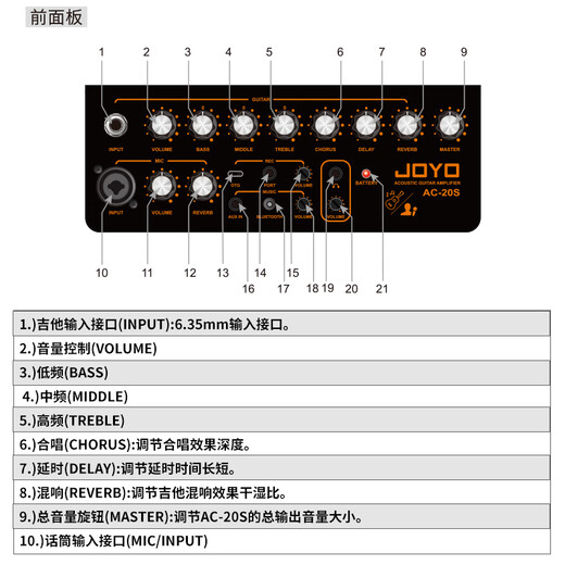 JOYO Guitar Singing Speaker AC40S Outdoor Roadshow Indoor Live Broadcast Internal Recording of Karaoke Charging Bluetooth Speaker AC20S Bluetooth Charging Speaker Black Power 20W