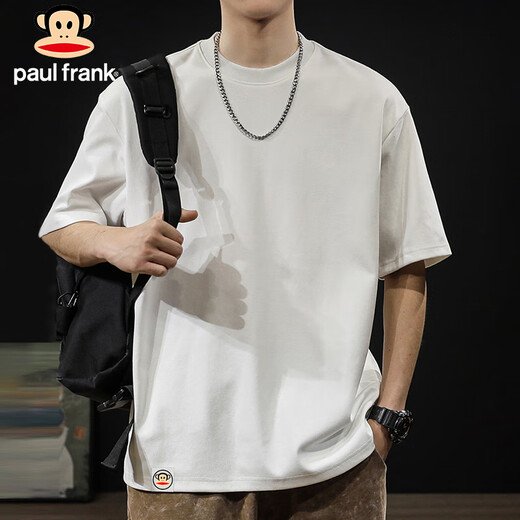 Big Mouth Monkey (Paul Frank) short-sleeved men's summer trendy round neck T-shirt for men casual loose 220g heavy cotton men's clothing white XL