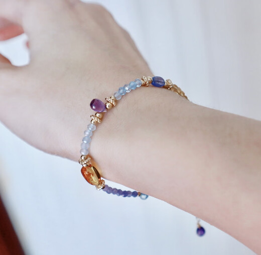 Shilian original design natural amethyst tanzanite aquamarine gold amber American 14K gold-filled beaded fortune bracelet custom bracelet