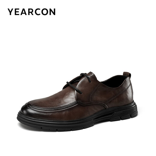 Yierkan leather shoes men's round toe comfortable business casual shoes lace-up derby shoes office shoes 54281W brown 41