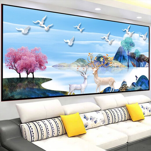 客厅装饰画自粘贴画沙发背景墙3D立体山水画墙贴墙纸挂画壁画贴纸 家和万事兴-TH-1369 自带背胶 6号:宽200厘米*高100厘米