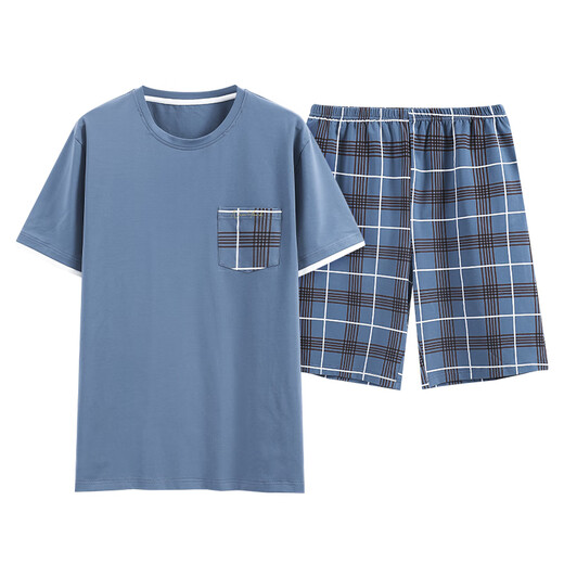 Cat men pajamas men's summer short-sleeved shorts for summer thin Xinjiang cotton stripes can be worn outside casual home clothing DGG-Z679 M [recommended to be 80-100 Jin [Jin equals 0.5 kg]]