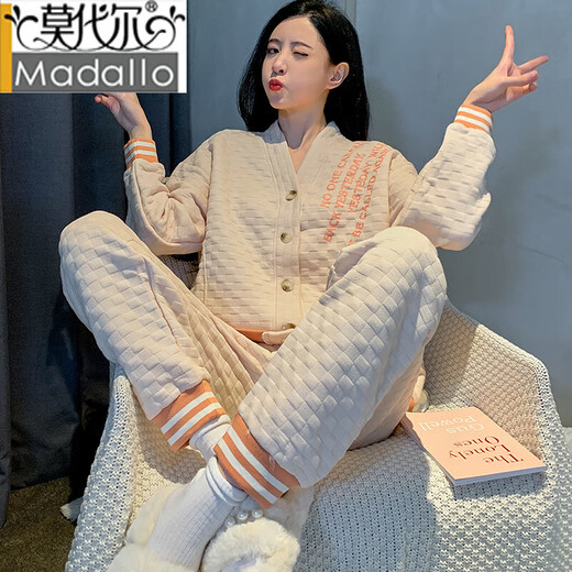 
Modal air cotton mezzanine pajamas for women in spring and autumn and winter pure cotton long sleeve thickened thin cotton home clothing set can be worn outside MFB15271 women M women Suitable for weight 80-100 Jin [Jin equals 0.5 kg]