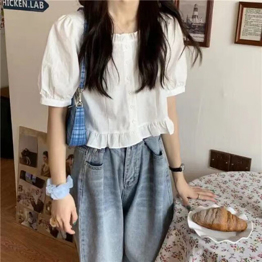 Muyiming (Muyiming) Summer Nueva camisa de manga corta de 2025 rufa para mujeres con cintura alta puede ser salado o dulce jengibre 701 m 95-105Jin [Jin equivale a 0.5 kg]