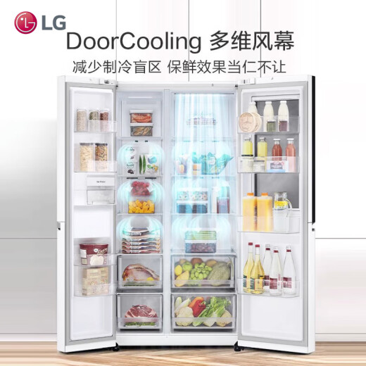 LG panoramic perspective window 655L large capacity double door knocks on the door middle door ice refrigerator for household use 76B pearl white