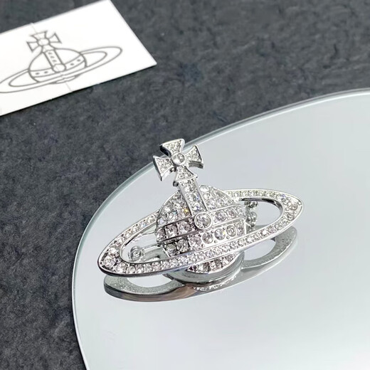 Vivienne Westwood Queen Mother Brooch Women's Genuine Saturn Full Diamond Brooch Suit Accessories Badge Gift for Men and Women Silver - Large