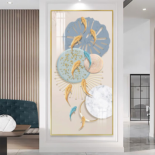 新款玄关抽象装饰画九鱼图现代简约风走廊过道背景墙挂画晶瓷壁画 TXMG11143 60*120墙宽80-90cm质感银铝合金