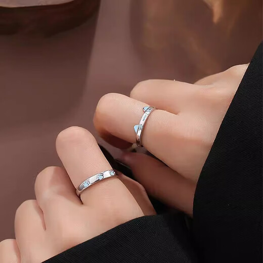 Core luxury cute cat and dog paw luminous couple ring niche design gift plain ring silver open bestie engraving ring couple pair