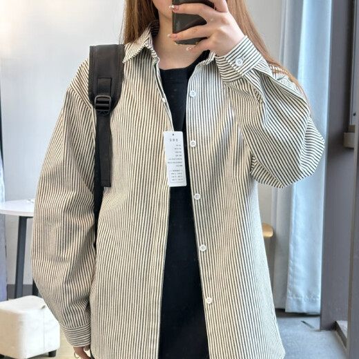 Digada retro striped long-sleeved shirt men's spring, autumn and winter new shirts for men and women, casual loose cardigan jacket ZSFS-C51 black L